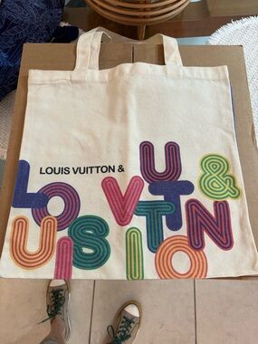 Louis Vuitton Cream Canvas Multicolor Logo Tote